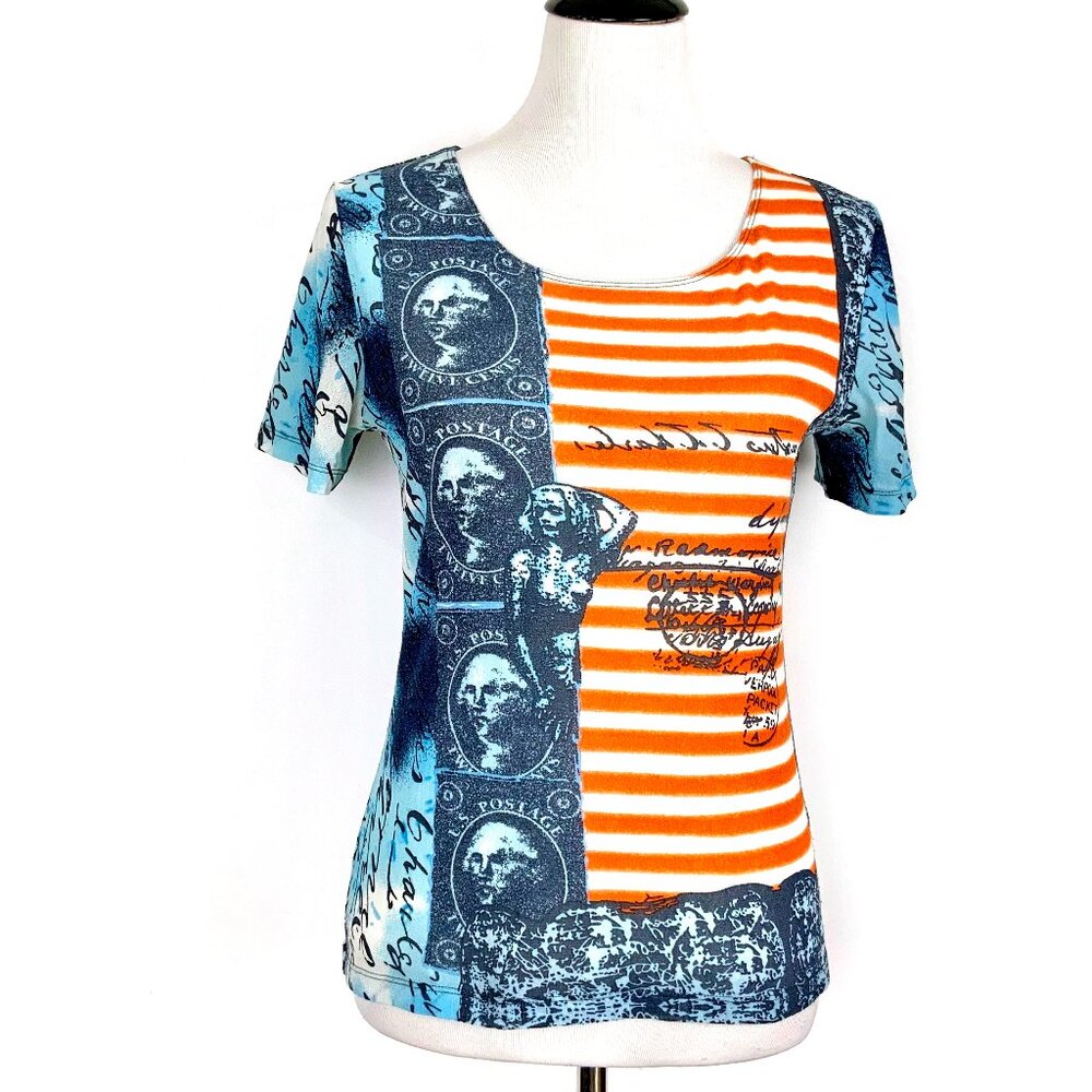 Vintage Y2K Graphic Short Sleeve Mesh Top Sz M - Picture 2 of 16